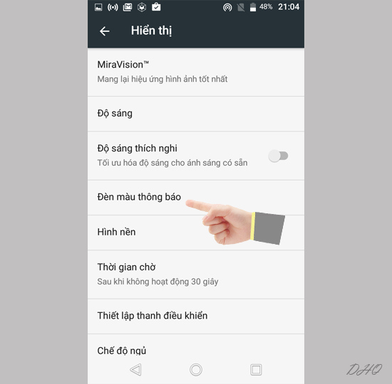 Chọn đèn màu thông báo